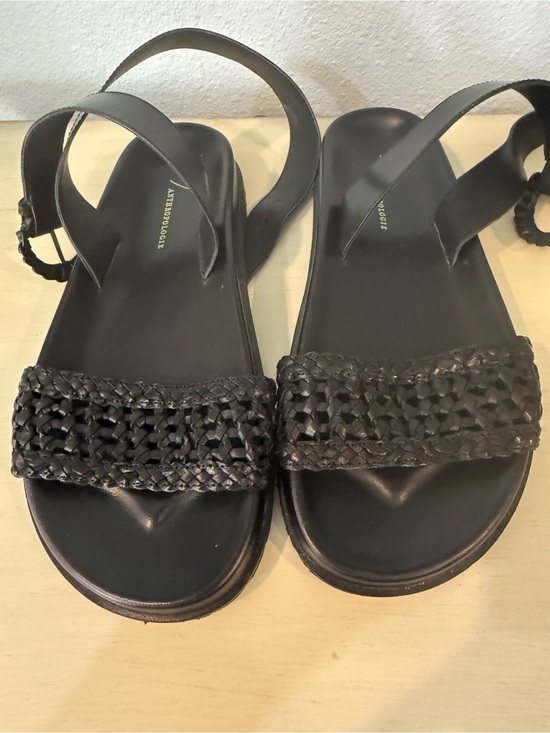 Anthropologie Shoes - Anthropologie Woven Strap Black Leather Flat Sandals Womens 38 US 8
